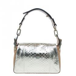 مملوكة مسبقًا Chloe Gold/Beige Python and Leather Small Jade Shoulder Bag