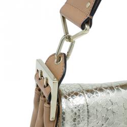 مملوكة مسبقًا Chloe Gold/Beige Python and Leather Small Jade Shoulder Bag
