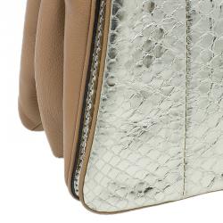مملوكة مسبقًا Chloe Gold/Beige Python and Leather Small Jade Shoulder Bag
