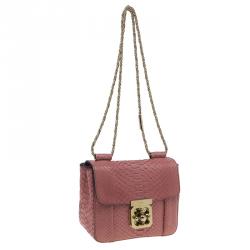 مملوكة مسبقًا حقيبة كلوي إلسي جلد ثعبان وردي مربعة