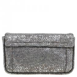 Pre Owned Chloe Metallic Grey Tweed Mini Elsie Clutch