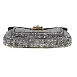 Pre Owned Chloe Metallic Grey Tweed Mini Elsie Clutch