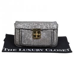 Pre Owned Chloe Metallic Grey Tweed Mini Elsie Clutch