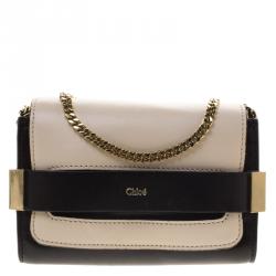 Pre Owned Chloe Off White/Black Leather Elle Chain Clutch