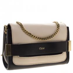 Pre Owned Chloe Off White/Black Leather Elle Chain Clutch