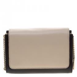 Pre Owned Chloe Off White/Black Leather Elle Chain Clutch