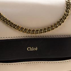 Pre Owned Chloe Off White/Black Leather Elle Chain Clutch