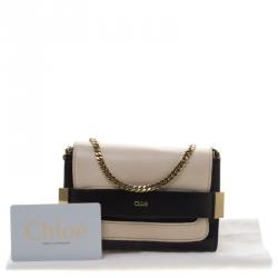 Pre Owned Chloe Off White/Black Leather Elle Chain Clutch