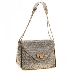 Pre Owned Chloe Metallic Tweed Medium Sally Flap Shoulder Bag