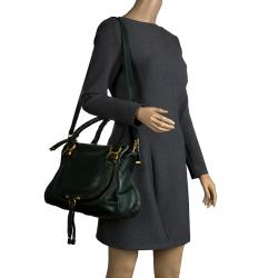 Pre Owned Chloe Green Leather and Python Medium Marcie Satchel