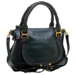 Pre Owned Chloe Green Leather and Python Medium Marcie Satchel