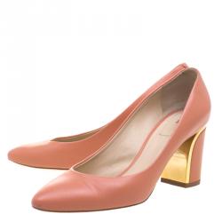 Pre Owned Chloe Peach Leather Beckie Block Heel Pumps Size 37