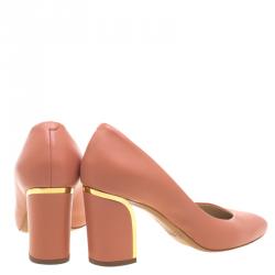 Pre Owned Chloe Peach Leather Beckie Block Heel Pumps Size 37