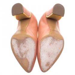 Pre Owned Chloe Peach Leather Beckie Block Heel Pumps Size 37