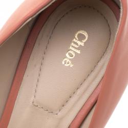 Pre Owned Chloe Peach Leather Beckie Block Heel Pumps Size 37
