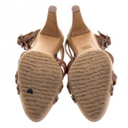 Pre Owned Chloe Brown Leather Strappy Wooden Sandals Size 41