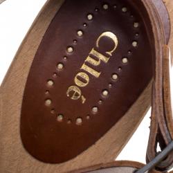 Pre Owned Chloe Brown Leather Strappy Wooden Sandals Size 41