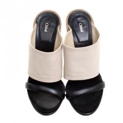 Pre Owned Chloe Monochrome Leather Slip On Mules Size 38.5