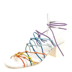 Pre Owned Chloe Multicolor Knotted Leather Cord Ankle Wrap Sandals Size 39.5