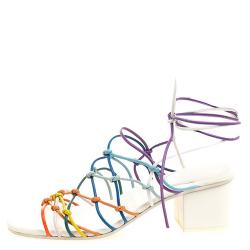 Pre Owned Chloe Multicolor Knotted Leather Cord Ankle Wrap Sandals Size 39.5