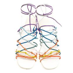 Pre Owned Chloe Multicolor Knotted Leather Cord Ankle Wrap Sandals Size 39.5