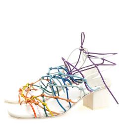 Pre Owned Chloe Multicolor Knotted Leather Cord Ankle Wrap Sandals Size 39.5