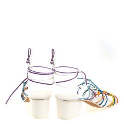 Pre Owned Chloe Multicolor Knotted Leather Cord Ankle Wrap Sandals Size 39.5