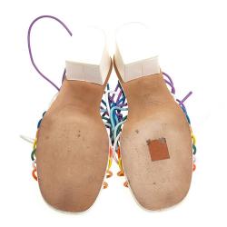 Pre Owned Chloe Multicolor Knotted Leather Cord Ankle Wrap Sandals Size 39.5