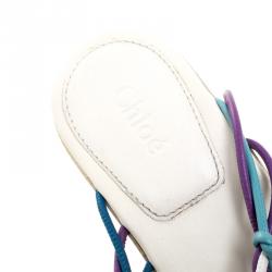 Pre Owned Chloe Multicolor Knotted Leather Cord Ankle Wrap Sandals Size 39.5