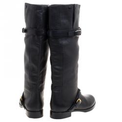 Pre Owned Chloe Black Leather Double Buckle Calf Length Boots Size 38