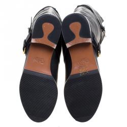 Pre Owned Chloe Black Leather Double Buckle Calf Length Boots Size 38