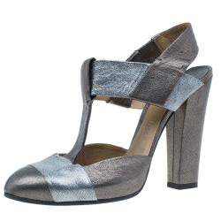 Pre Owned Chloe Metallic Leather T Strap Pumps Size 40.5