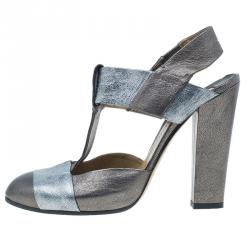 Pre Owned Chloe Metallic Leather T Strap Pumps Size 40.5