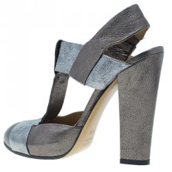 Pre Owned Chloe Metallic Leather T Strap Pumps Size 40.5