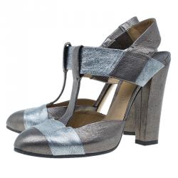 Pre Owned Chloe Metallic Leather T Strap Pumps Size 40.5