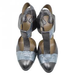 Pre Owned Chloe Metallic Leather T Strap Pumps Size 40.5