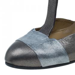 Pre Owned Chloe Metallic Leather T Strap Pumps Size 40.5