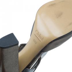 Pre Owned Chloe Metallic Leather T Strap Pumps Size 40.5