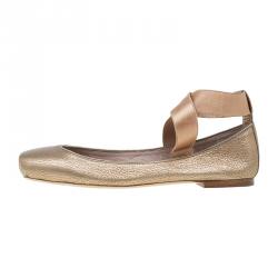 Pre Owned Chloe Bronze Leather Criss Cross Ballet Flats Size 40