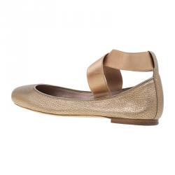 Pre Owned Chloe Bronze Leather Criss Cross Ballet Flats Size 40