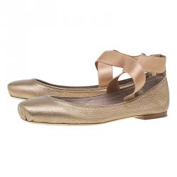 Pre Owned Chloe Bronze Leather Criss Cross Ballet Flats Size 40