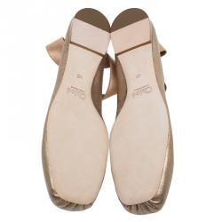 Pre Owned Chloe Bronze Leather Criss Cross Ballet Flats Size 40