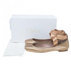 Pre Owned Chloe Bronze Leather Criss Cross Ballet Flats Size 40