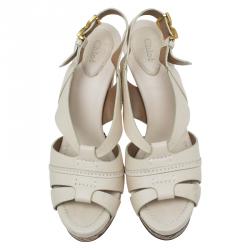 Chloe Cream Leather Renna Tan Platform Sandals Size 40