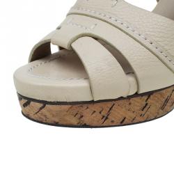 Chloe Cream Leather Renna Tan Platform Sandals Size 40