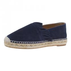 Pre Owned Chloe Navy Blue Suede Fringe Espadrilles Size 38