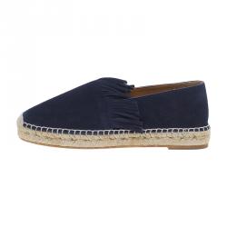 Pre Owned Chloe Navy Blue Suede Fringe Espadrilles Size 38