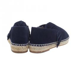 Pre Owned Chloe Navy Blue Suede Fringe Espadrilles Size 38
