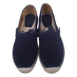 Pre Owned Chloe Navy Blue Suede Fringe Espadrilles Size 38
