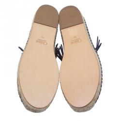 Pre Owned Chloe Navy Blue Suede Fringe Espadrilles Size 38